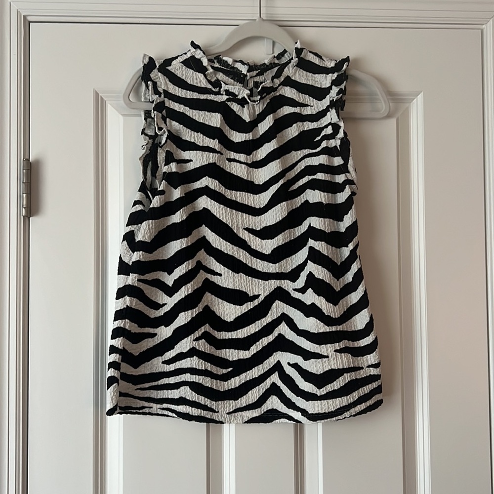 LOFT Tiger Print Textured Ruffle Top - Picture 3 of 6